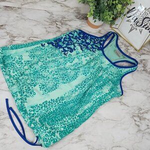 ATHLETA Tank Top Athletic Women Size S Green Blue Animal Print built-in bra